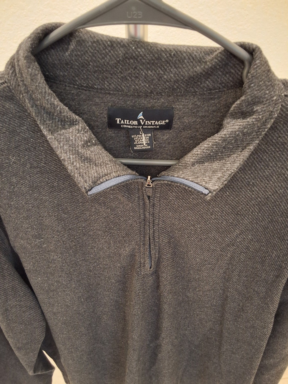 Tailor Vintage Men's L Gray Quarter-Zip Pullover Sweater Long Sleeve