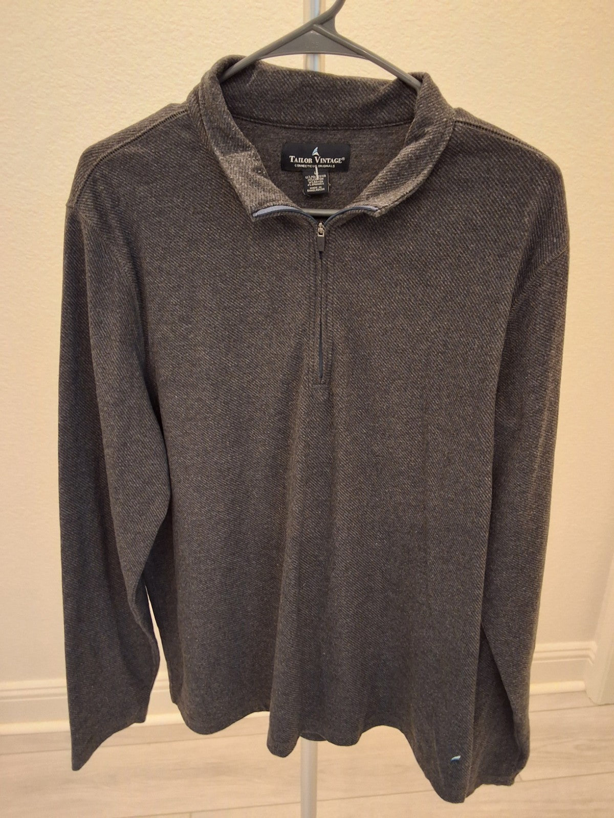Tailor Vintage Men's L Gray Quarter-Zip Pullover Sweater Long Sleeve