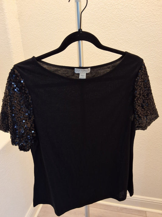 Cotton On Black With Sequins Sleeves Short Sleeve Size L Womens Shirt
