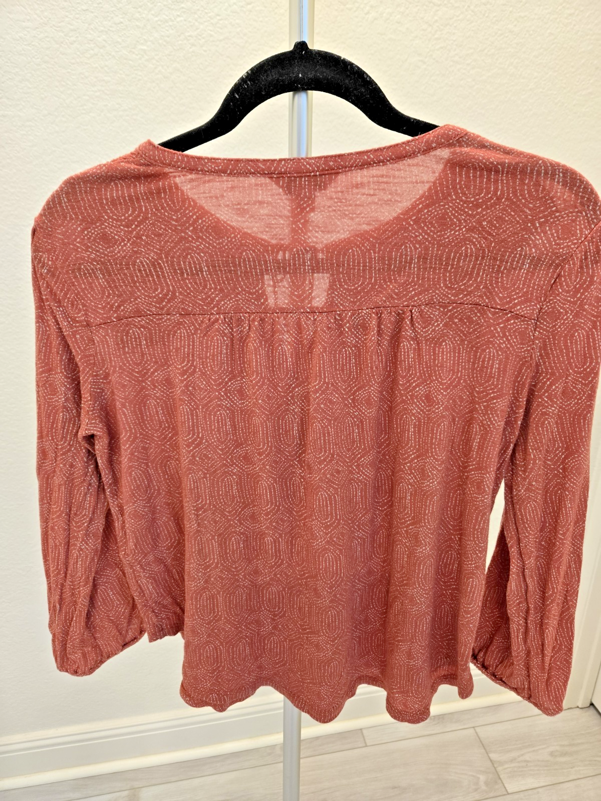 Lucky Brand Rust Smocked Metallic Medallion Print Boho Tie Size S
