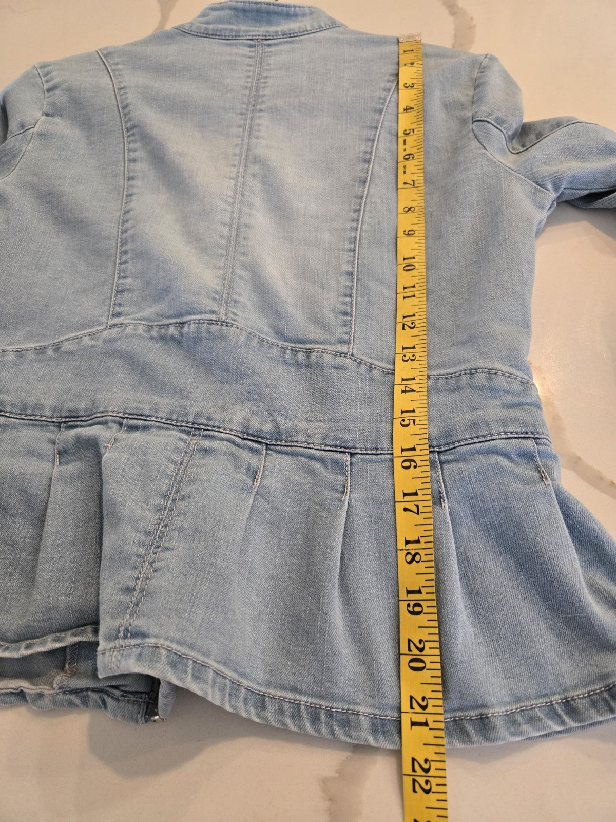 Baccini Denim Jacket S Womens Light Zip Up Peplum Pleated Jean Blazer Small