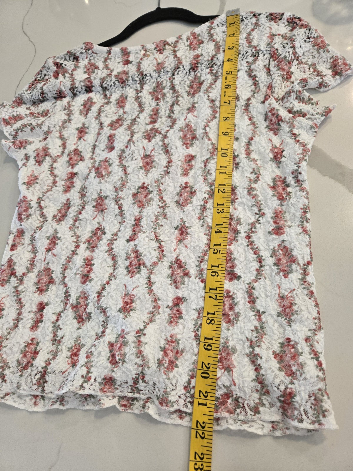 Madden Girl  L Floral Lace Tie Front Top Womens Short Sleeve Sheer Blouse White