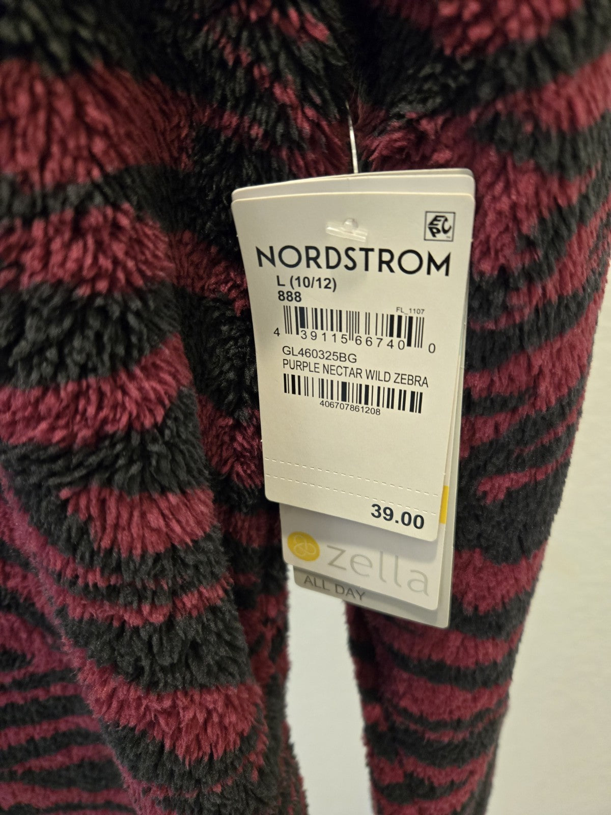Zella Womens L Y2K Purple Zebra Furry Fleece Print Plush Sweatshirt $39 NWT