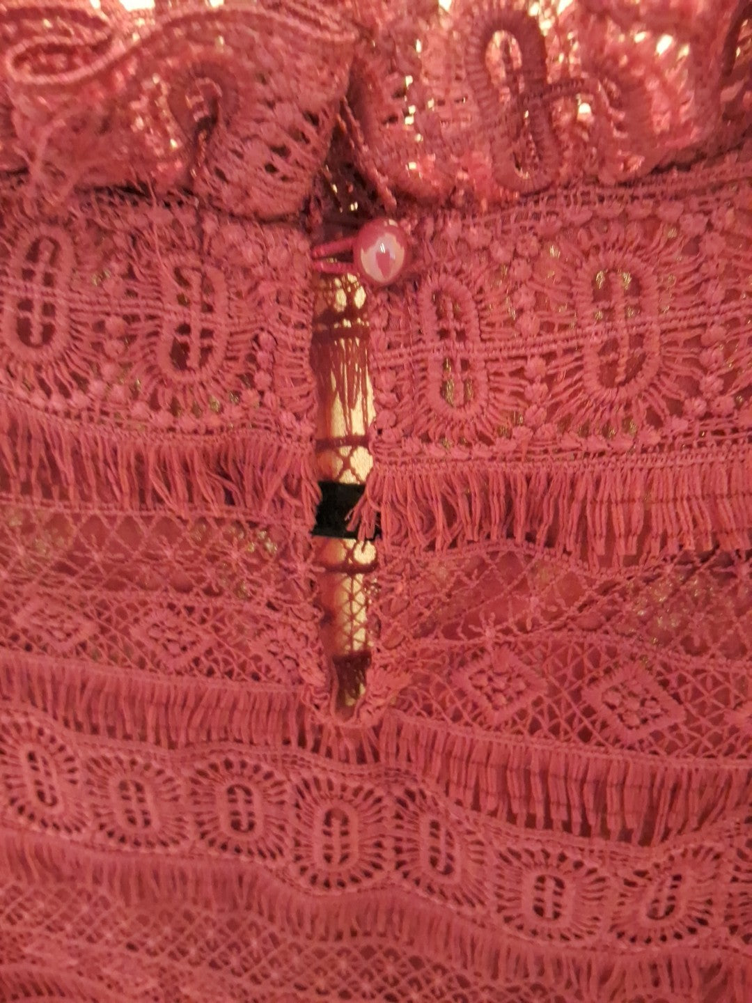 INA Sheer Lace Victorian Ruffle Mock Neck Blouse Top  XS Women Maroon