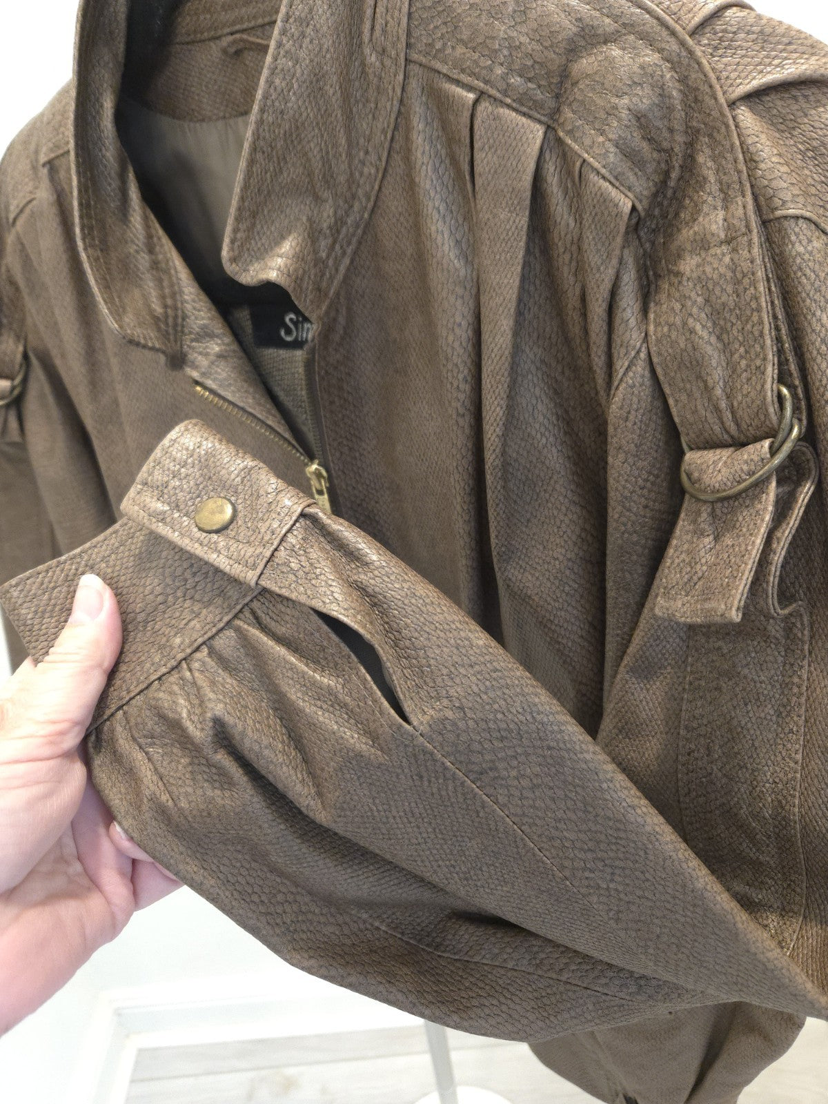 Simoné 6 Small Vintage Snake / Reptile Leather Zip-Up Pockets Lined Brown Jacket