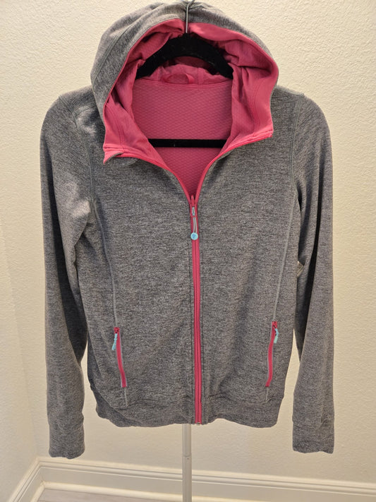 Ivivva Lululemon Girls 14 Reversible Full Zip Hoodie Gray Hot Pink Thumbholes