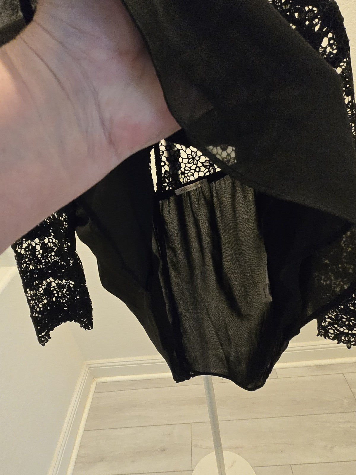 Mustard & Co. M Lace Blouse Womens Black Sheer Floral Yoke 3/4 Sleeve Top