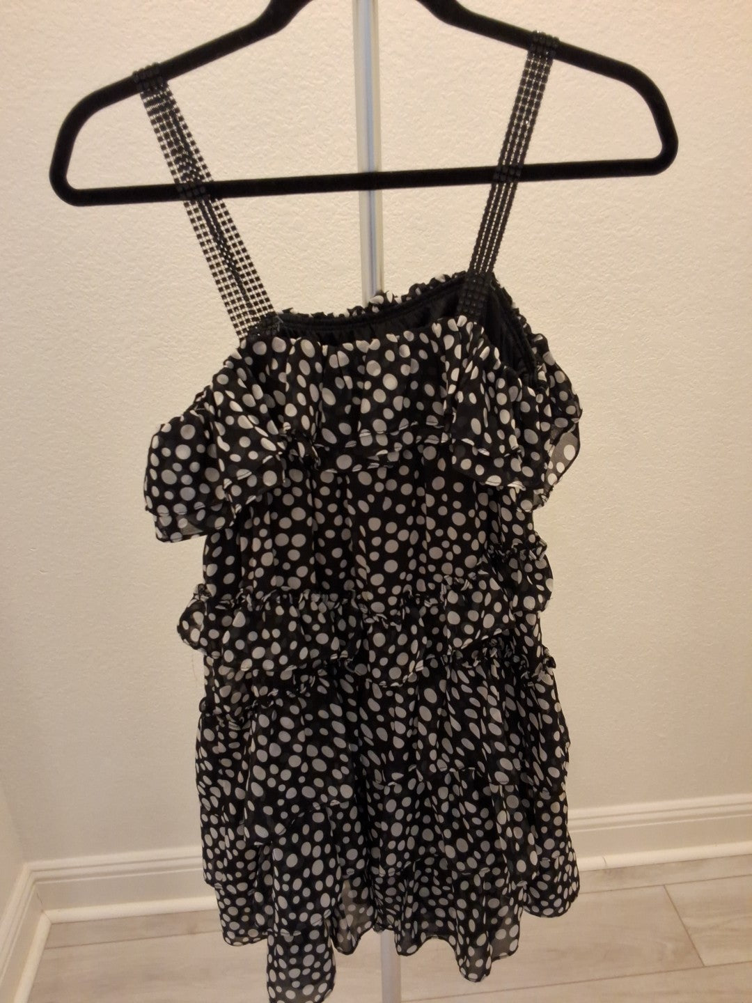 2B Bebe Size M Black And White Polka Dot With Plastic Straps Mini Dress