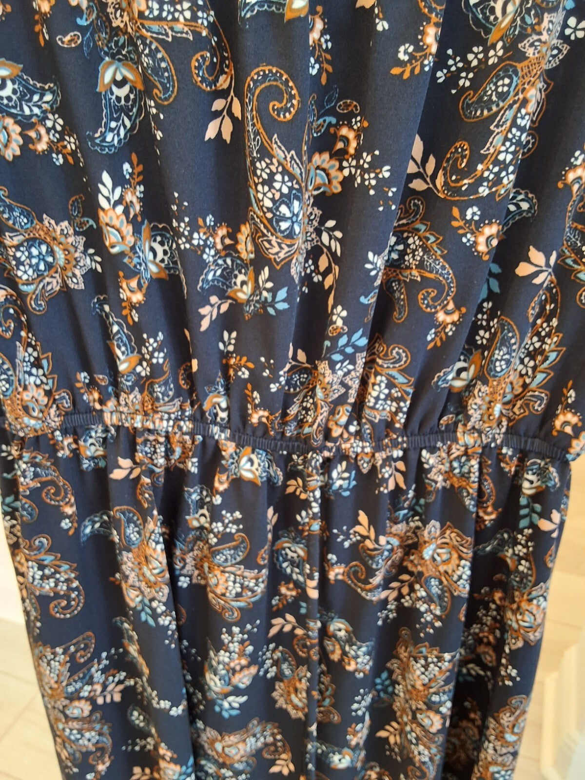 PerSeption Concept Midi Blue Boho Babydoll M Short Sleeve Ditsy Floral Dress