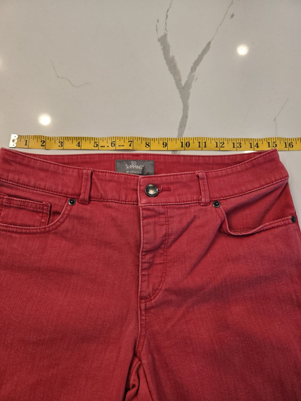 So Slimming by Chico's Women's Washed Red Ankle Zip Jeans Size 0.5 US Size 6