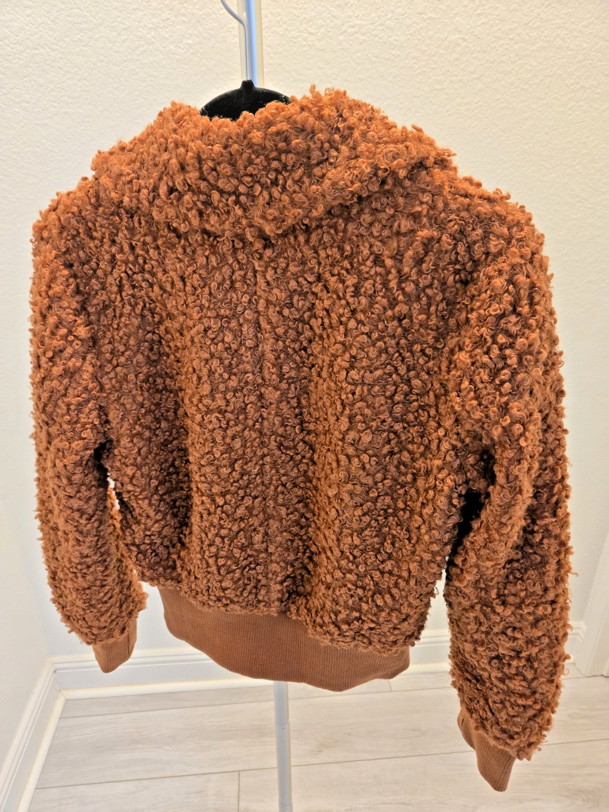 Fashion Nova S Teddy Bear Bomber Jacket, Cozy Fleece Shearling Zip-Up, Brown