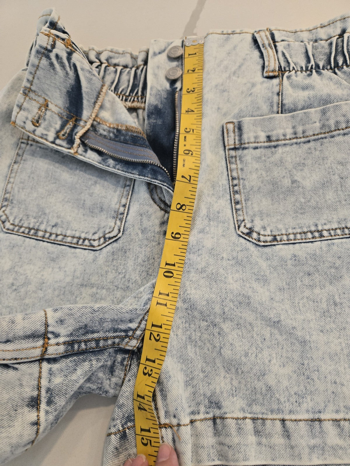 SO High Waisted Paperbag Size 5 Small Denim Shorts Acid Wash Blue Pocket $38
