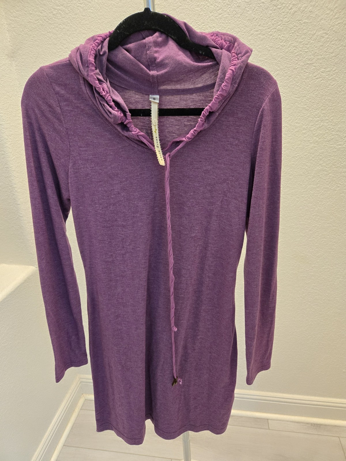 Uncle Frank Small Purple Hooded Dress Cross Rose Graphic Back Tunic Boho Knit