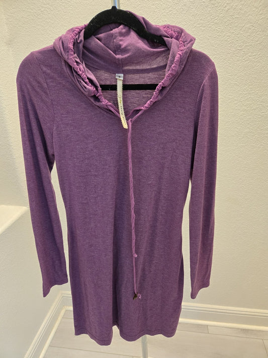 Uncle Frank Small Purple Hooded Dress Cross Rose Graphic Back Tunic Boho Knit