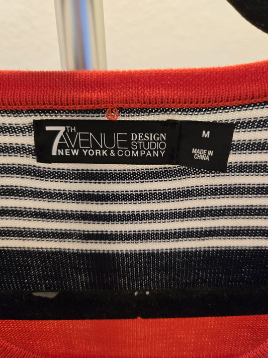 7th Avenue NYC Women’s Medium Striped Cardigan Sweater Button Front Corral Black