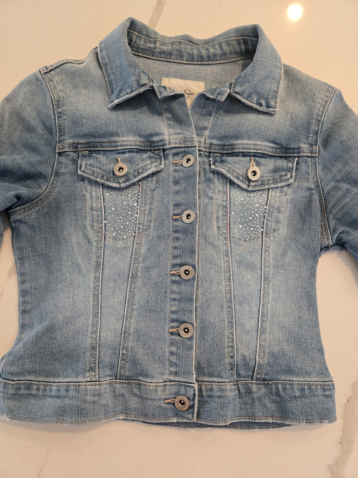 Jessica Simpson S Rhinestone Denim Jacket Womens Bling Stretch Jean Y2K Style