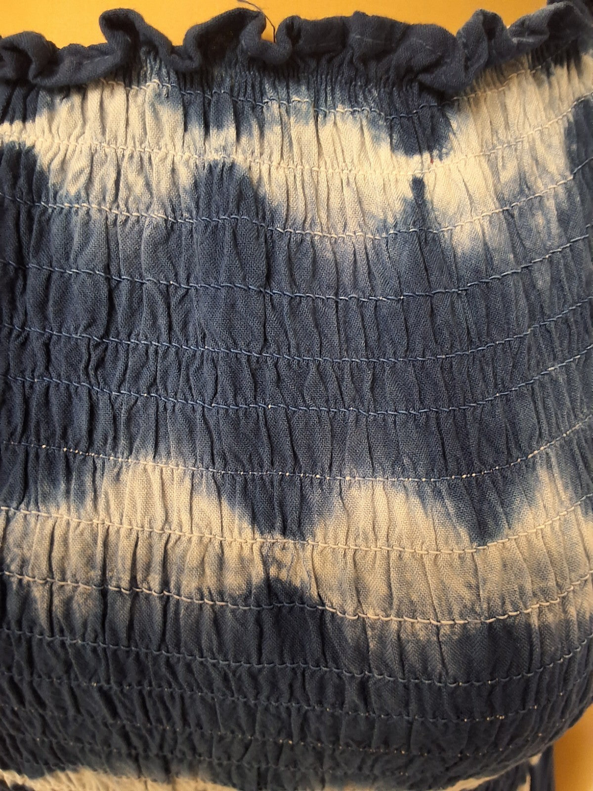 Ellen Weaver S Tie Dye Maxi Dress Smocked Bardot Off Shoulder Blue White Y2K