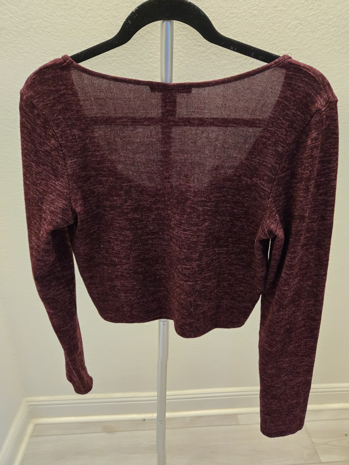 Forever 21 L Henley Crop Top Womens Burgundy Space Dye Long Sleeve Knit Shirt