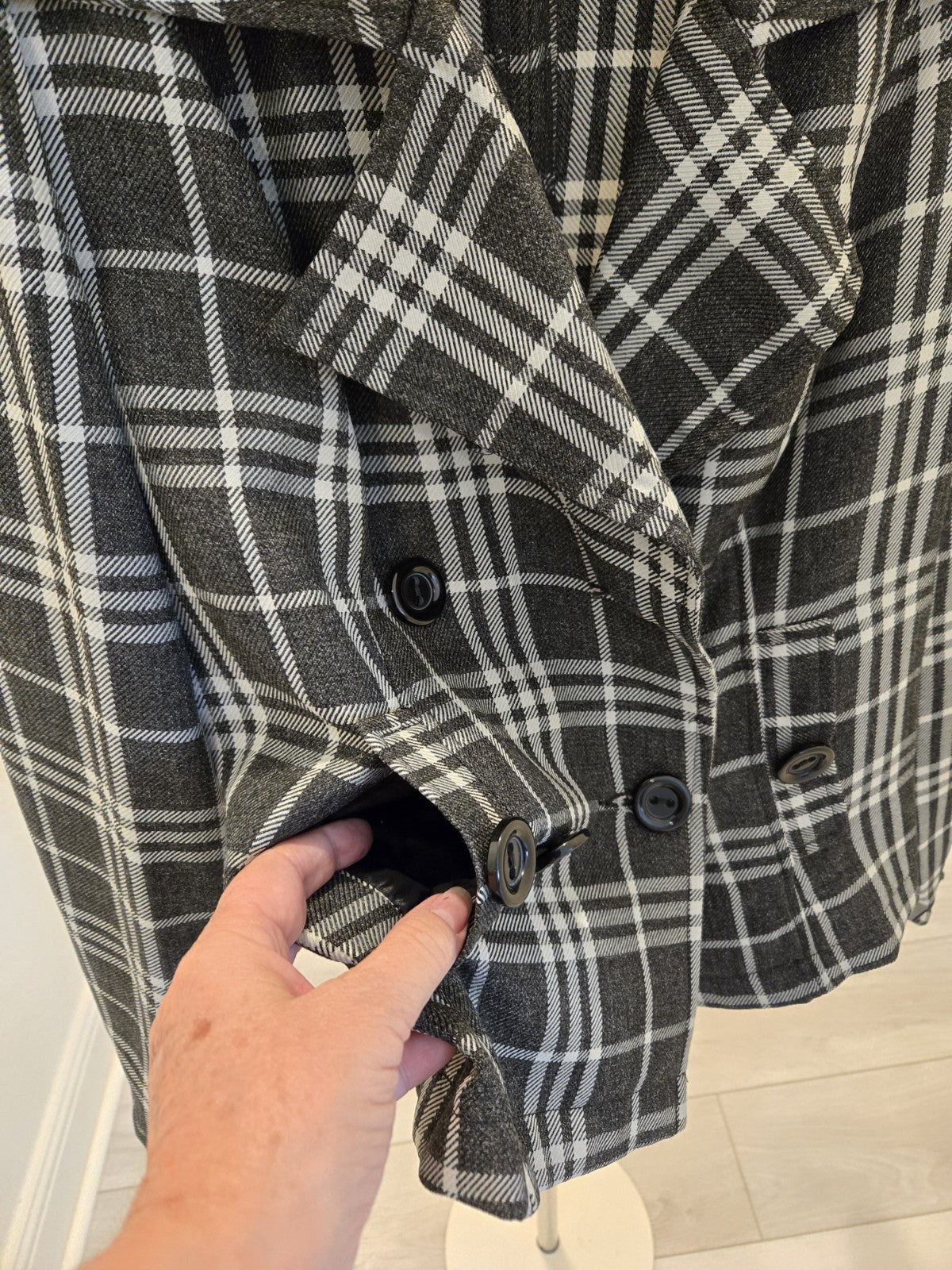 Susie Rose L Dark Academia Plaid Peacoat Cropped Double Breasted Quiet Luxury