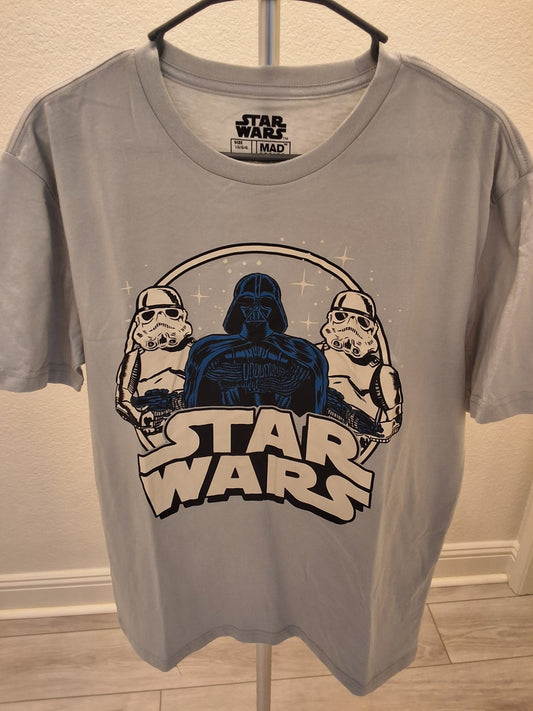Star Wars T-Shirt Men's Large Darth Vader Stormtrooper Graphic Mad Engine Tee