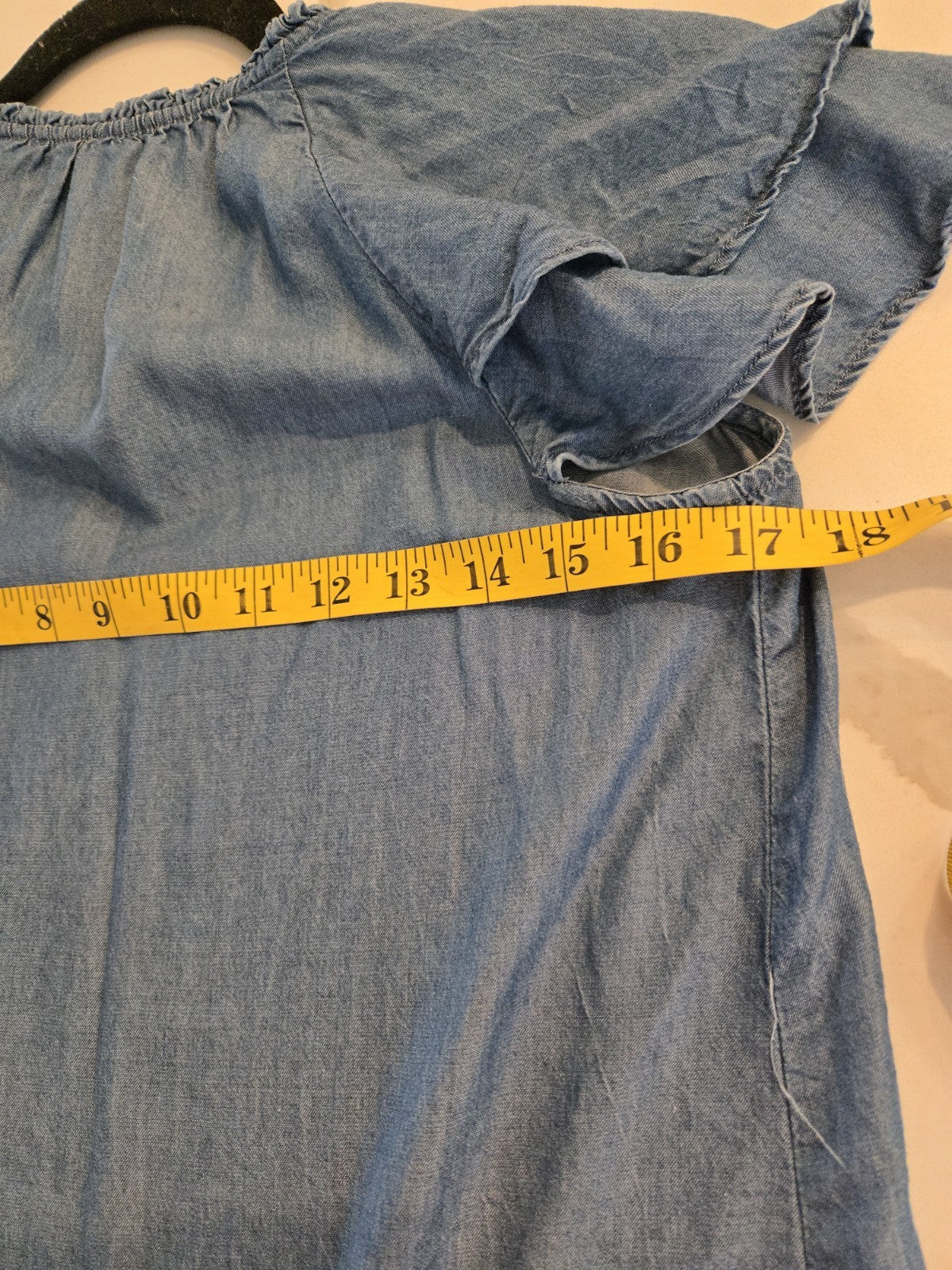 Old Navy Small Chambray Flutter Sleeve Tassel Tie Peasant Denim Top Women's