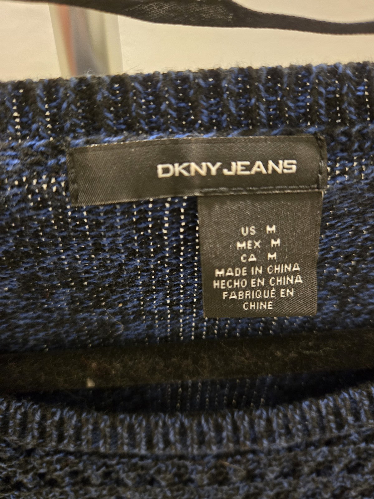 DKNY Jeans Pullover Sweater Crochet Vintage Y2K M Navy Open Knit  L/S