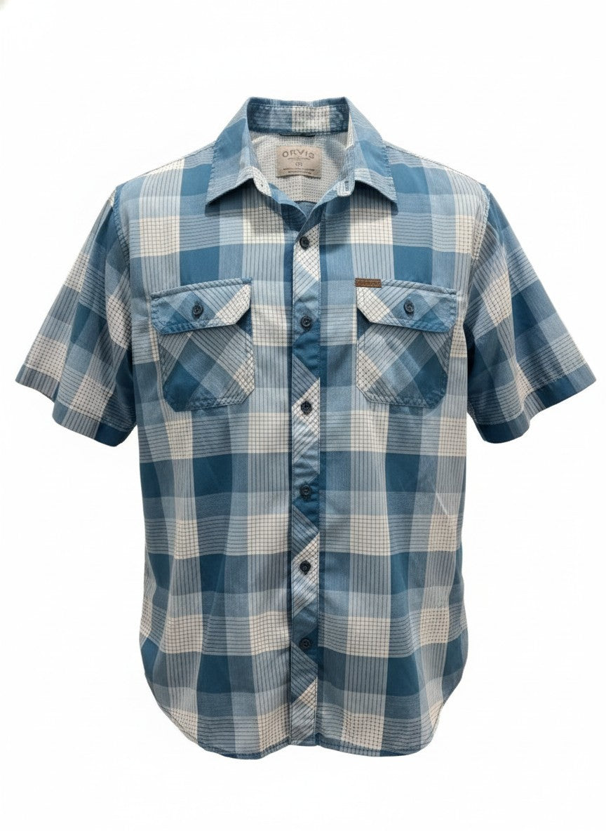 ORVIS 2XL Men's Performance Plaid Short Sleeve Fishing Shirt Vented Mesh Lined