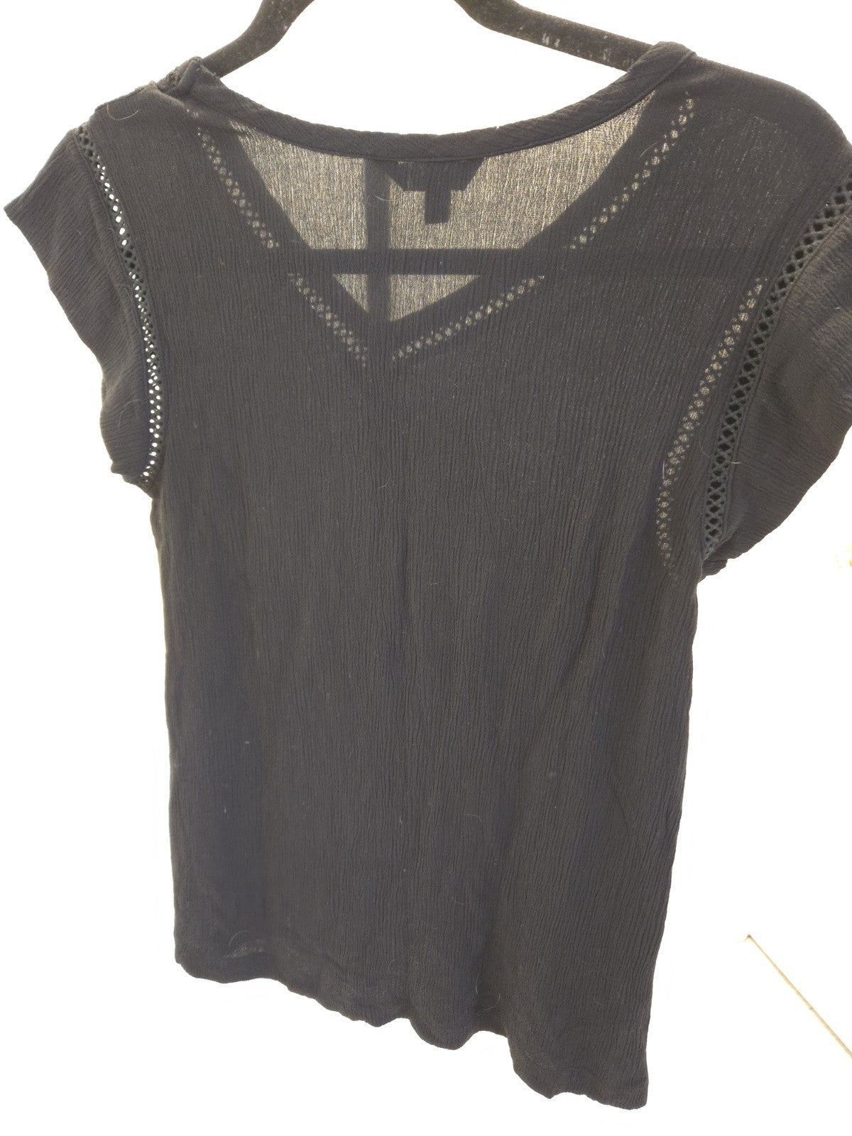 Buffalo David Bitton Short Sleeve Textured Lightweight V-Neck Black XS Women Top