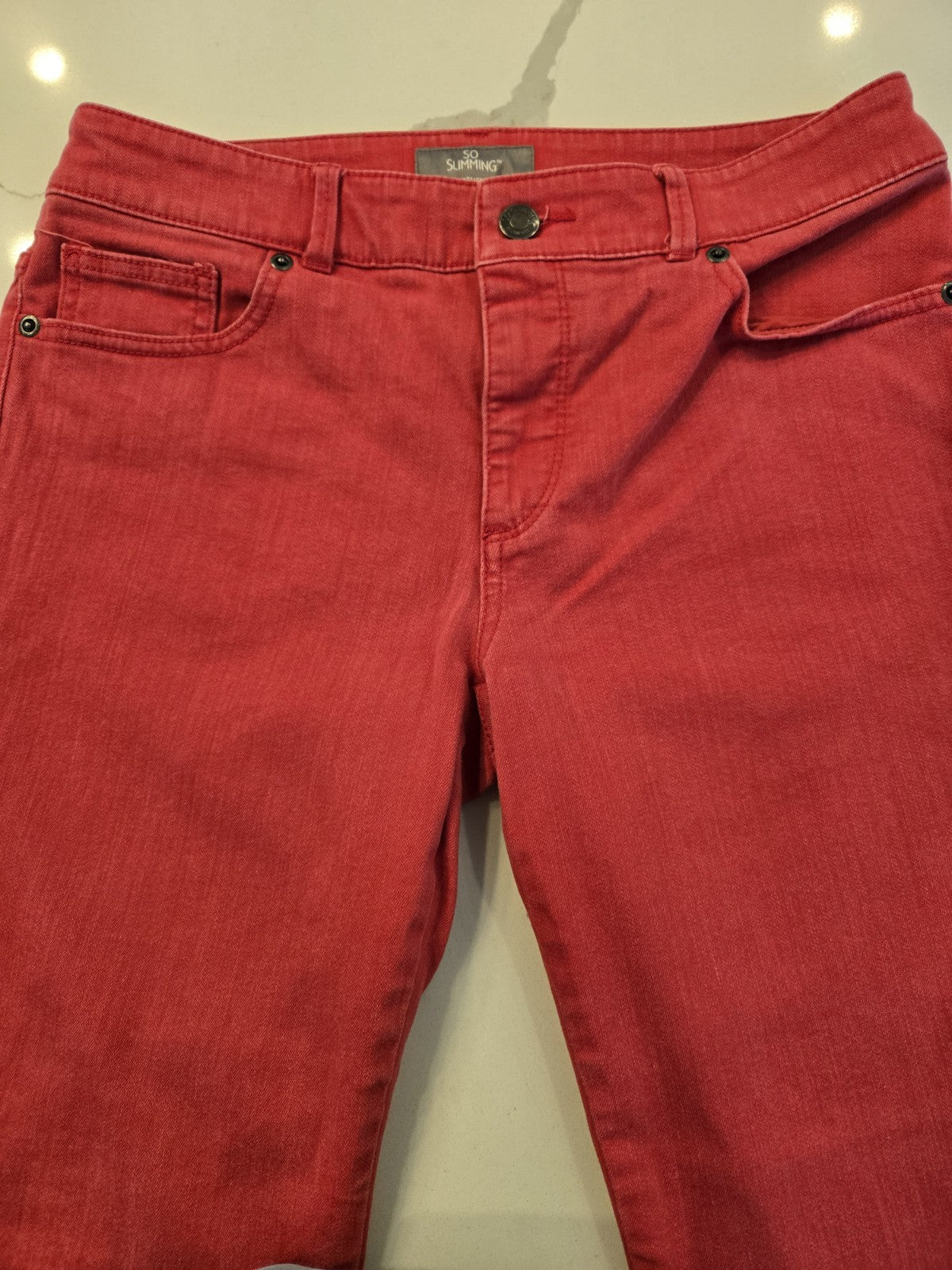 So Slimming by Chico's Women's Washed Red Ankle Zip Jeans Size 0.5 US Size 6