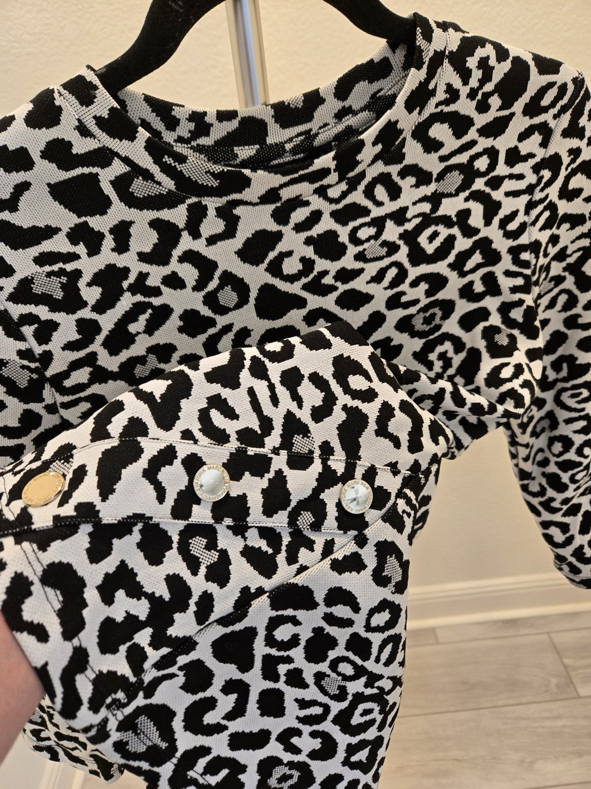 MARC New York Small Leopard Knit Y2K Sweater 3/4 Sleeve Fitted Button Details