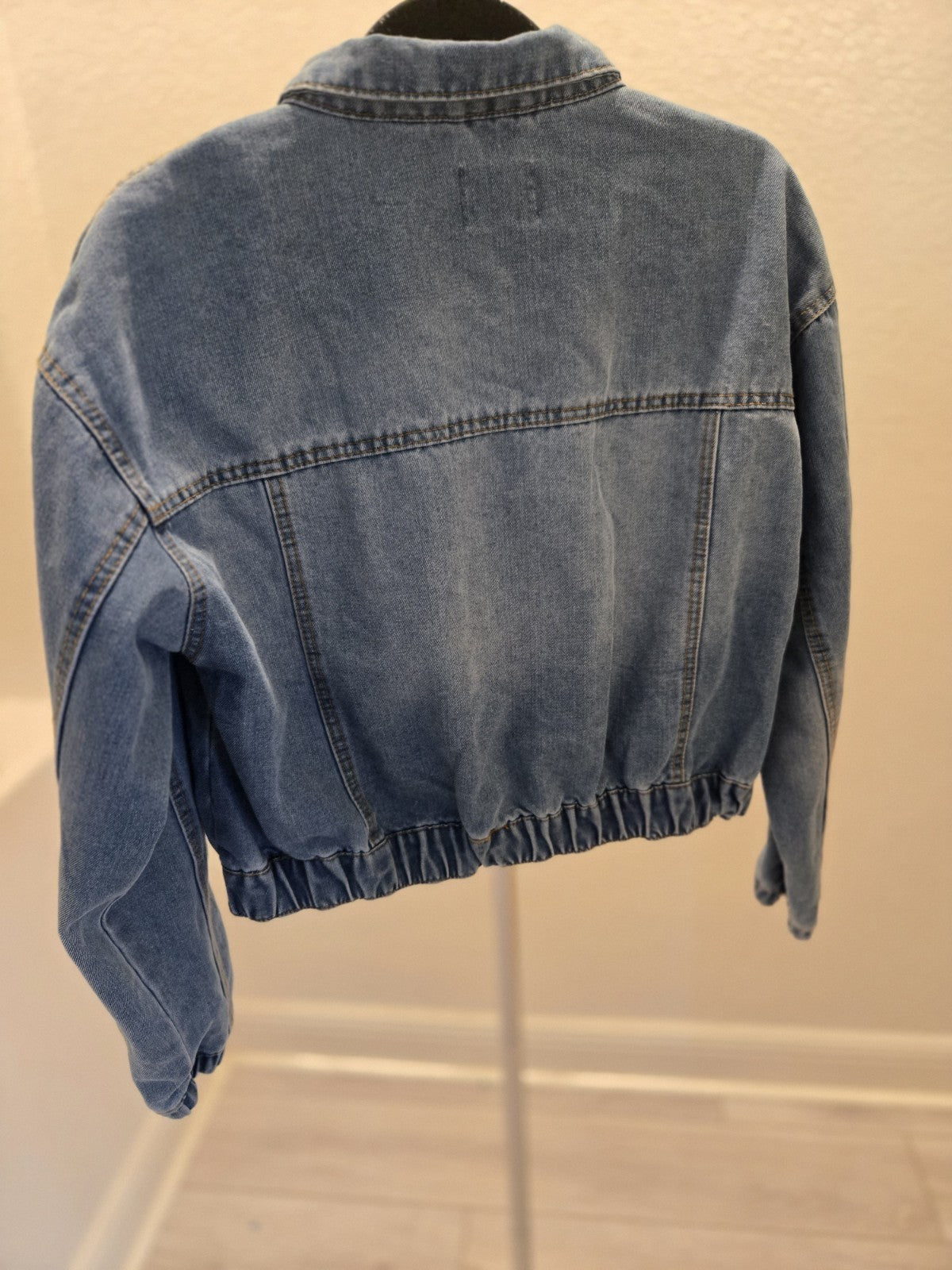 Ci Sono Denim Jacket L Womens Blue Cropped Asymmetric Zip Trucker