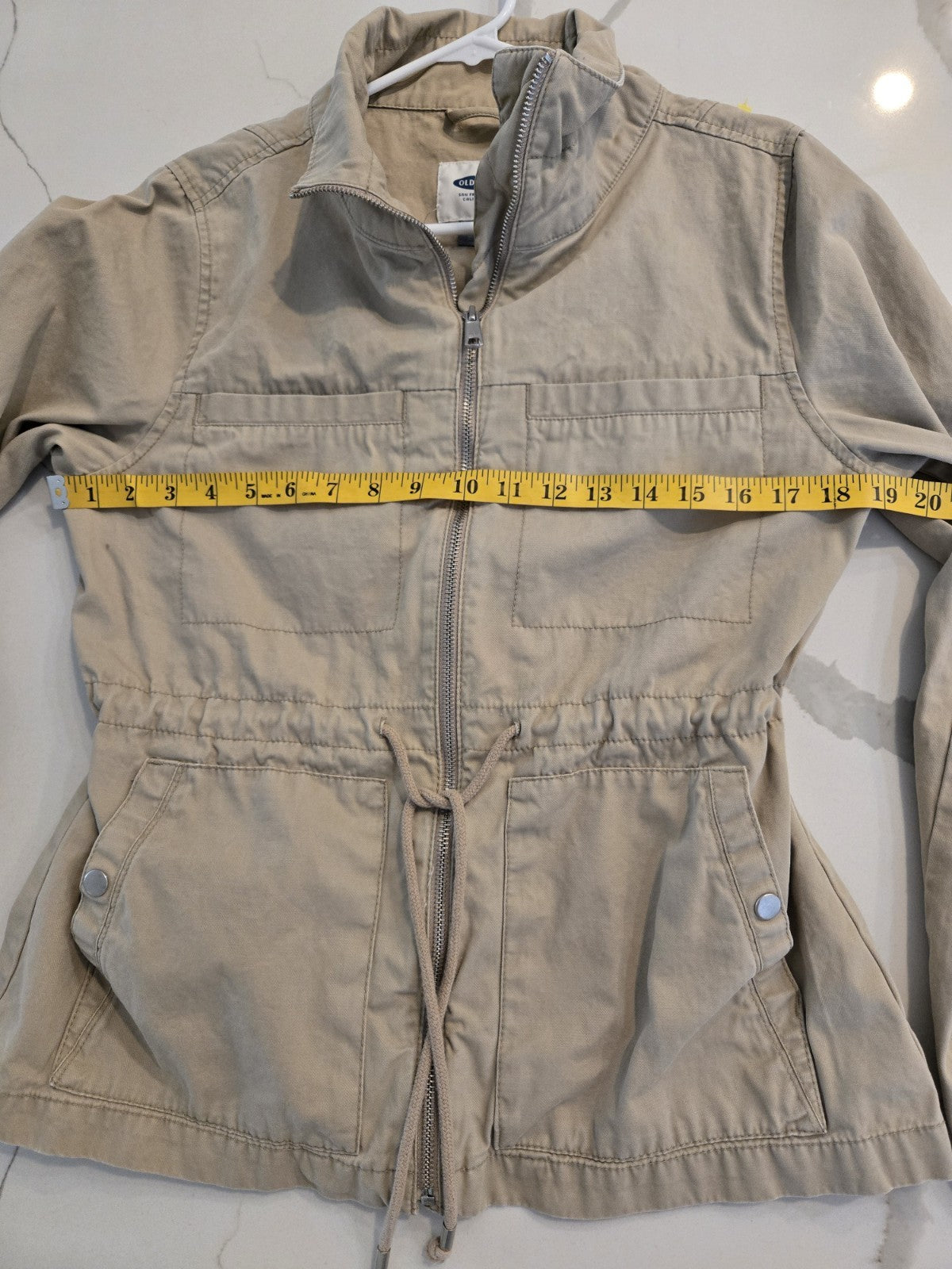 Old Navy Womens Large Khaki Utility Military Zip Snap Jacket Cotton Cinch Waist