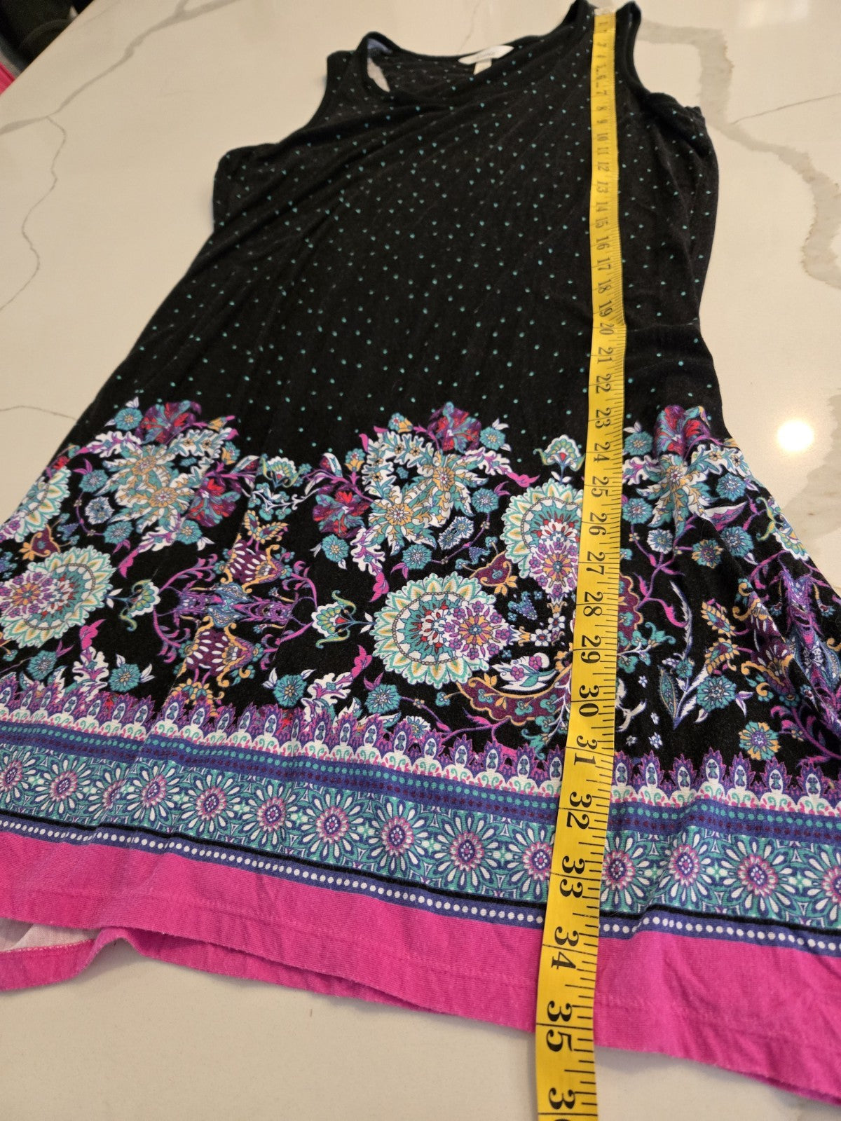 Soma Medium Midi Dress Pink Flowers Gray Black Sleeveless V-Neck Nightgown