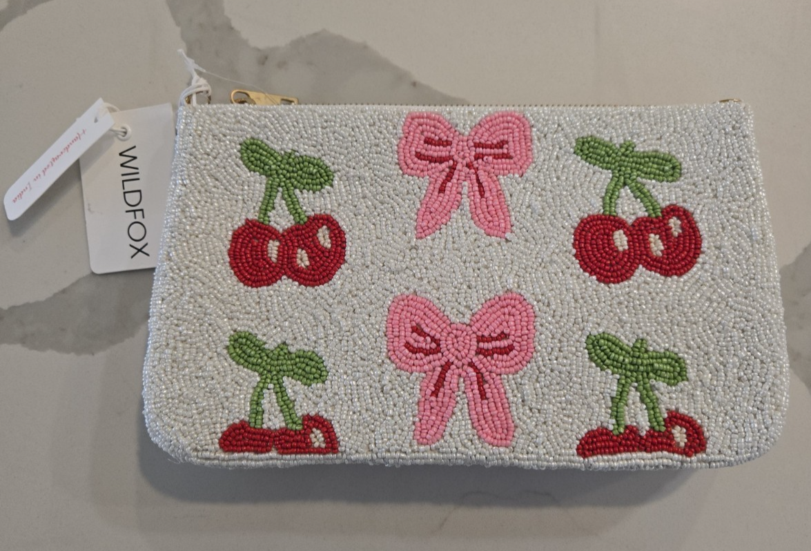 Wildfox Beaded Orange Mandarin White Cherry Bow Clutch Clutch Shoulder Bag NWT