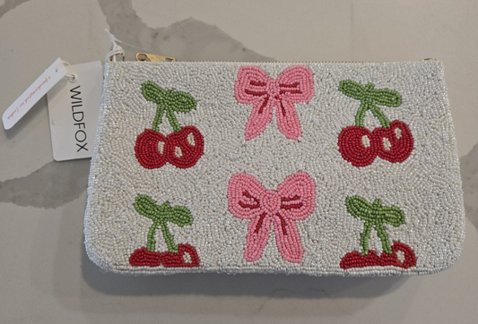 Wildfox Beaded Orange Mandarin White Cherry Bow Clutch Clutch Shoulder Bag NWT