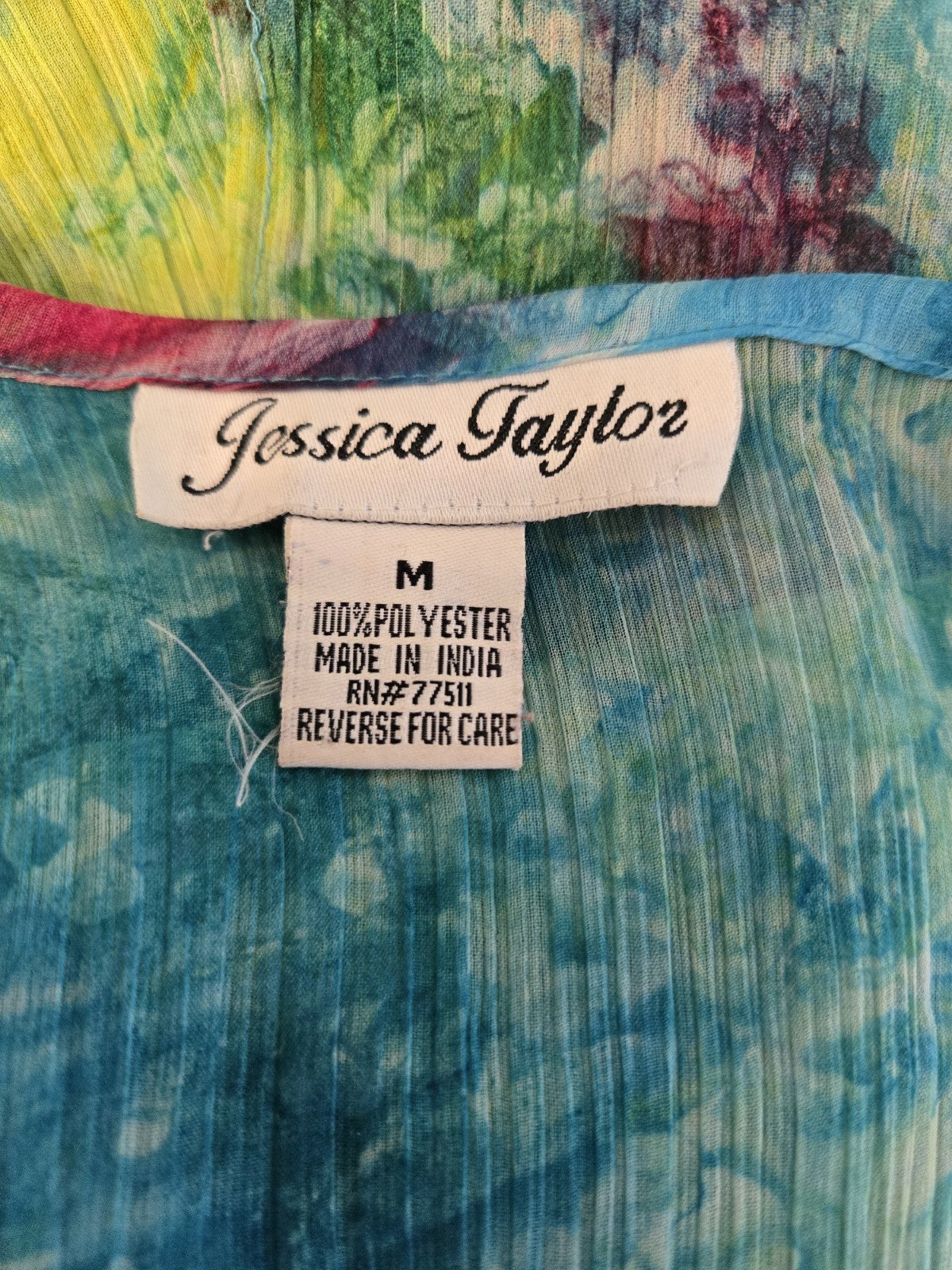 Jessica Taylor Sequins & Bead Blue Turquoise M Sheer V-Neck Tunic Blouse Womens