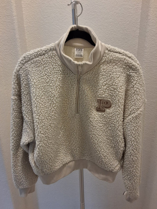 Victoria's Secret PINK Size M Cream/Ivory Sherpa 1/4 Zip Fleece Pullover