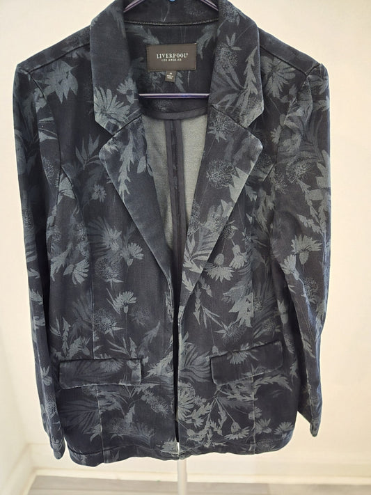Liverpool Los Angeles Denim Blazer M Womens Botanical Floral Print Jacket