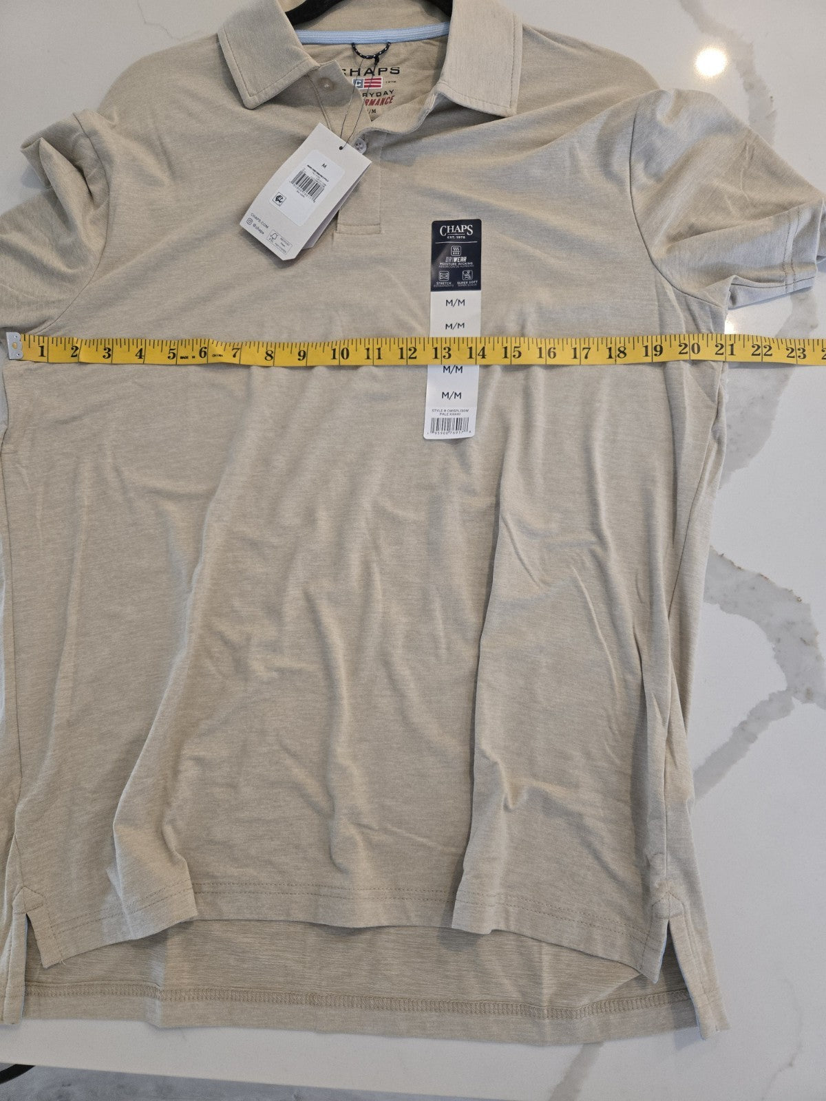 Chaps Men's NWT Short Sleeve Polo Shirt Size L Beige Performance Material