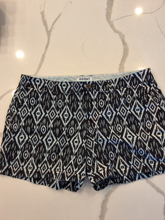 Old Navy Black Blue XL Size 14 Geometric Ikat Diamond Print Cotton Shorts Womens