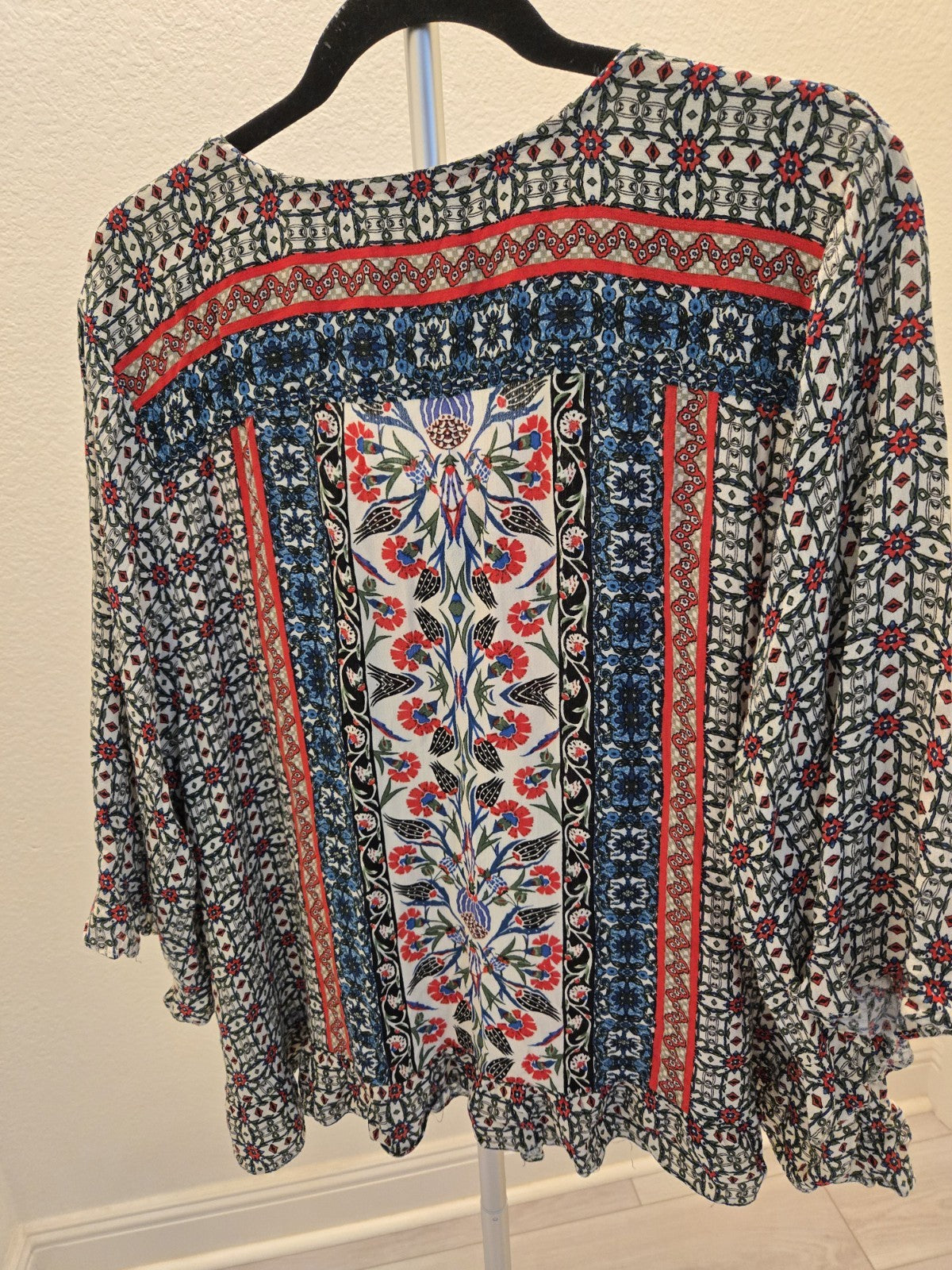 Cynthia Rowley 3X Bohemian Medallion Blouse Womens Multicolor Ruffle Peasant Top