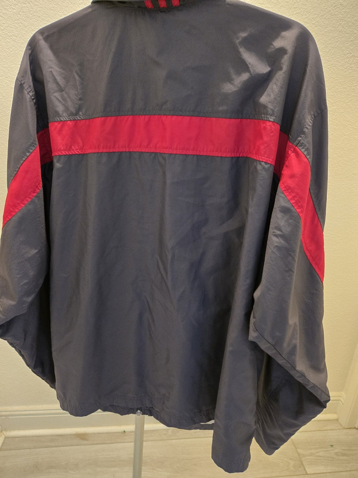 Adidas Windbreaker Track Jacket Mens Navy Blue Red 3 Stripe Full Zip Mesh