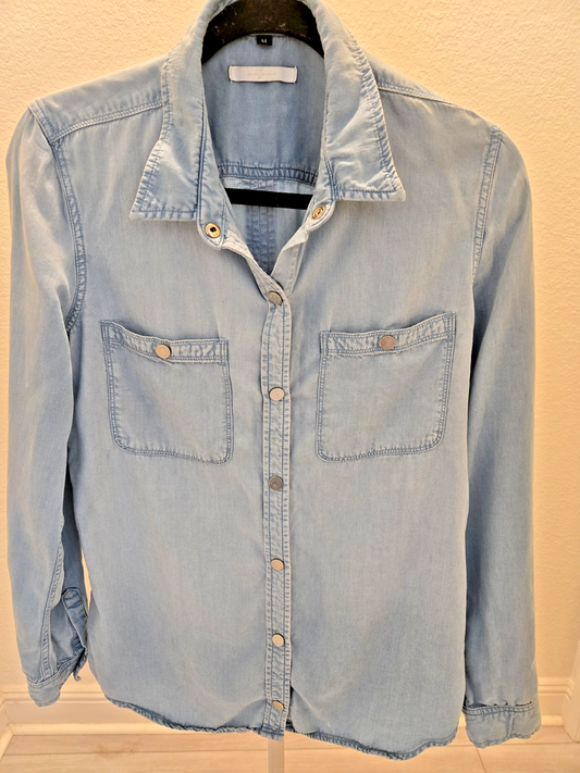 7 For All Mankind Western Chambray Button Down Denim Shirt M Womens Light Wash