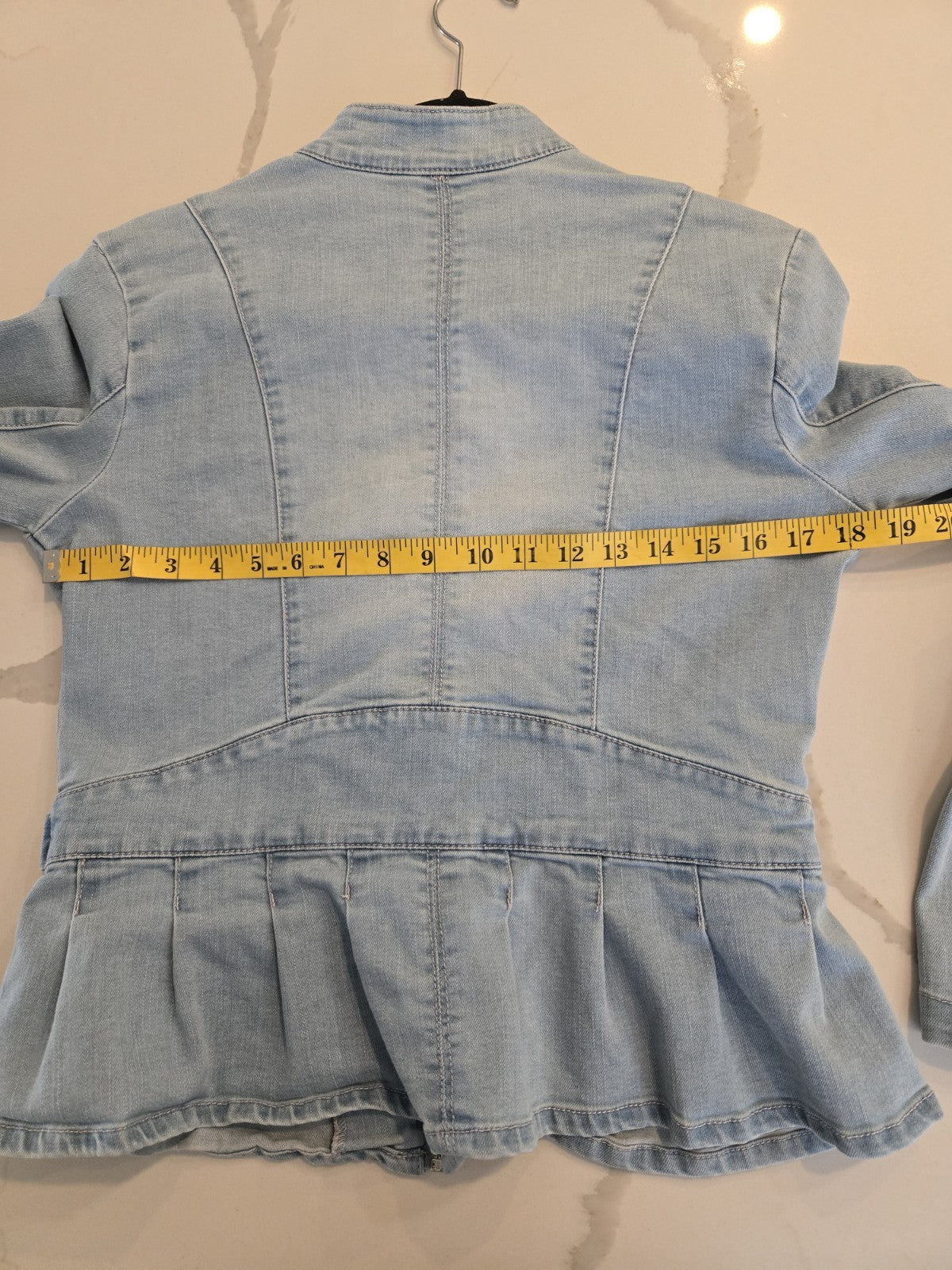 Baccini Denim Jacket S Womens Light Zip Up Peplum Pleated Jean Blazer Small