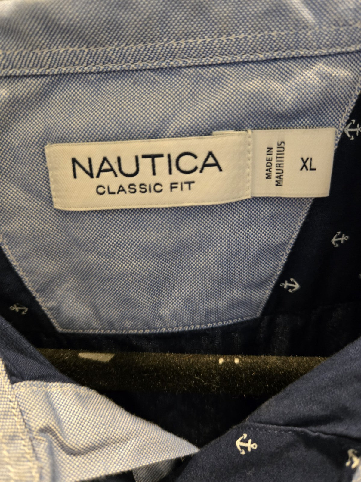 Nautica XL Anchor Print Long Sleeve Button Down Shirt Men Navy Classic Fit