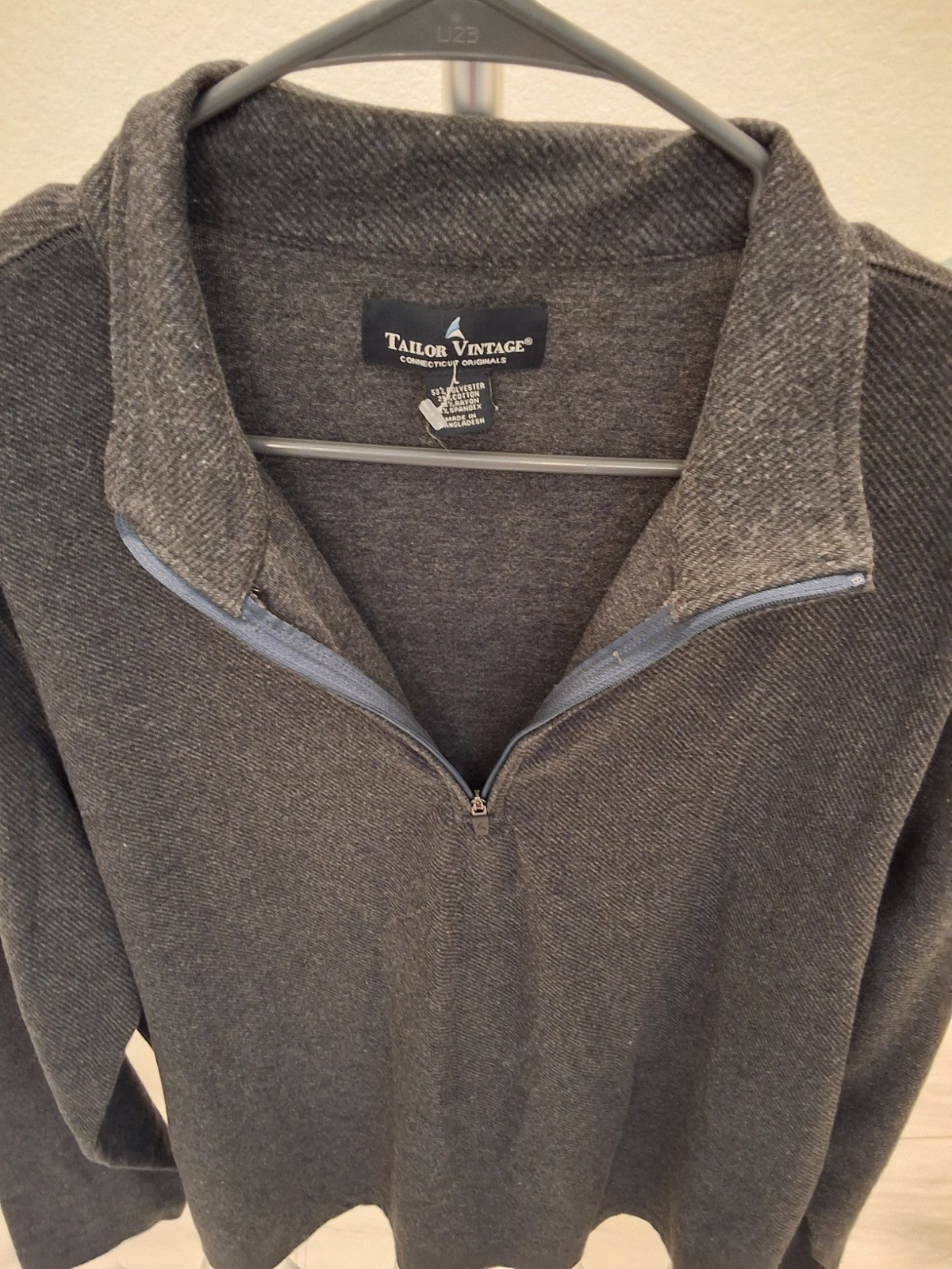 Tailor Vintage Men's L Gray Quarter-Zip Pullover Sweater Long Sleeve