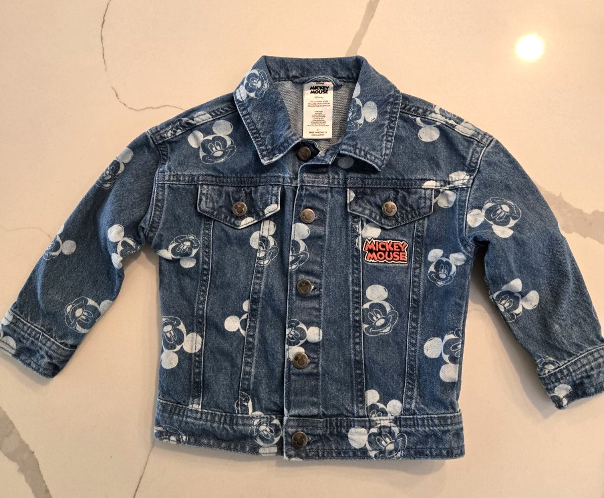 Disney Mickey Mouse 3T All Over Print Denim Jacket Kids Toddler Jean Trucker