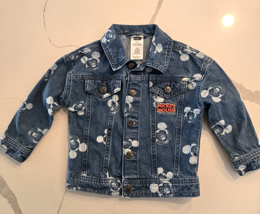 Disney Mickey Mouse 3T All Over Print Denim Jacket Kids Toddler Jean Trucker