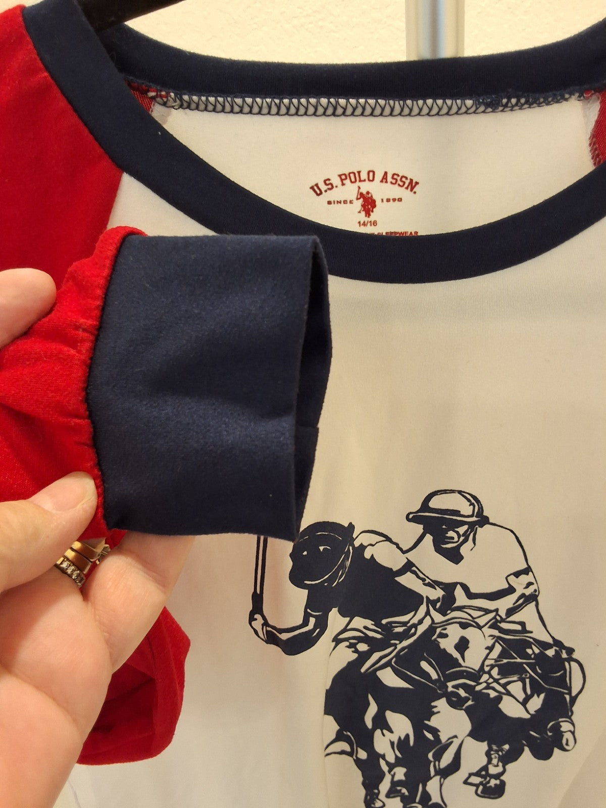 U.S. Polo Assn. Red White Baseball T-Shirt  Youth 14/16 Long Sleeve Graphic