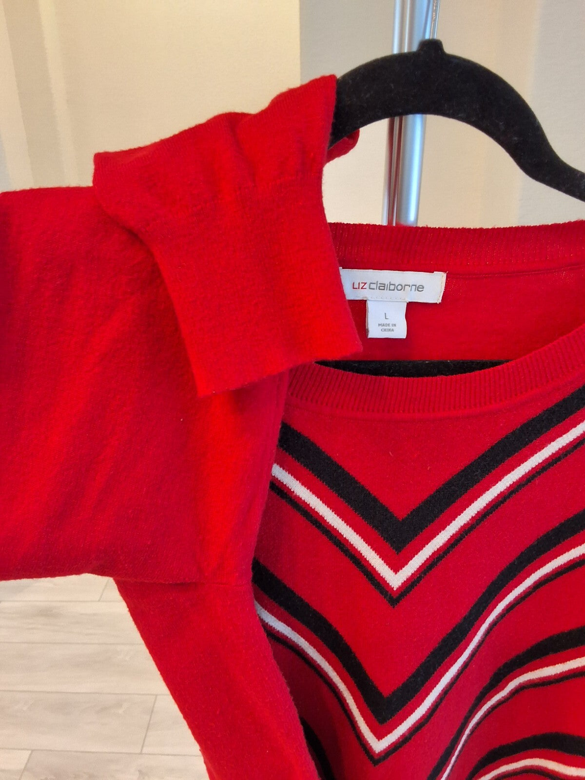 Liz Claiborne Red Sweater Woman Multi Stripe Size L